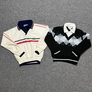 Vintage Bullfrog Knits Boys Polo Sweater Set Argyle & Stripe Size 5–7 USA
